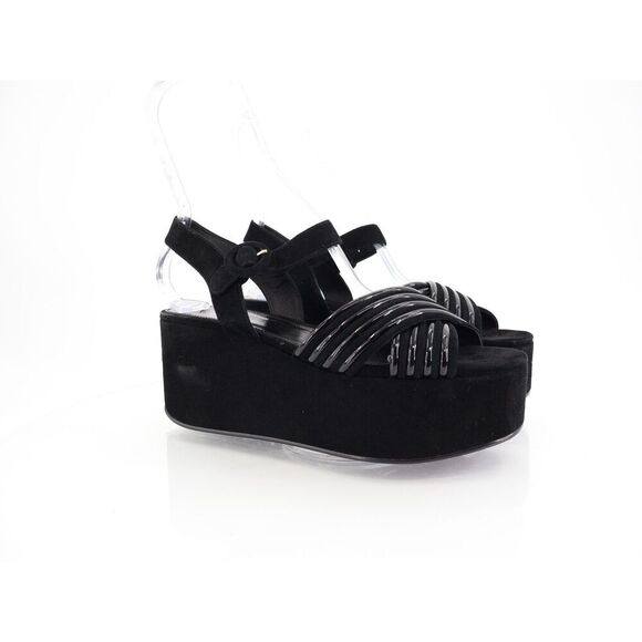 Tory Burch Bombe Cross Strap Platform Sandal Black Suede Leather Slingback 9.5 M - Picture 2 of 14